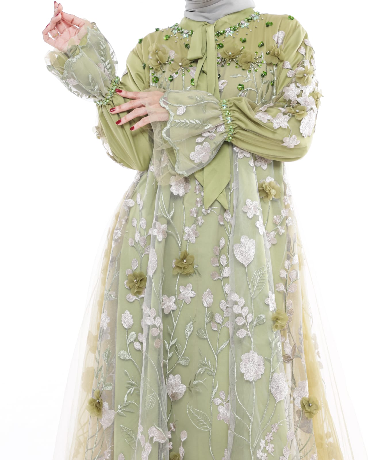 Rizkiya Floral Gown with 3D Embellishments