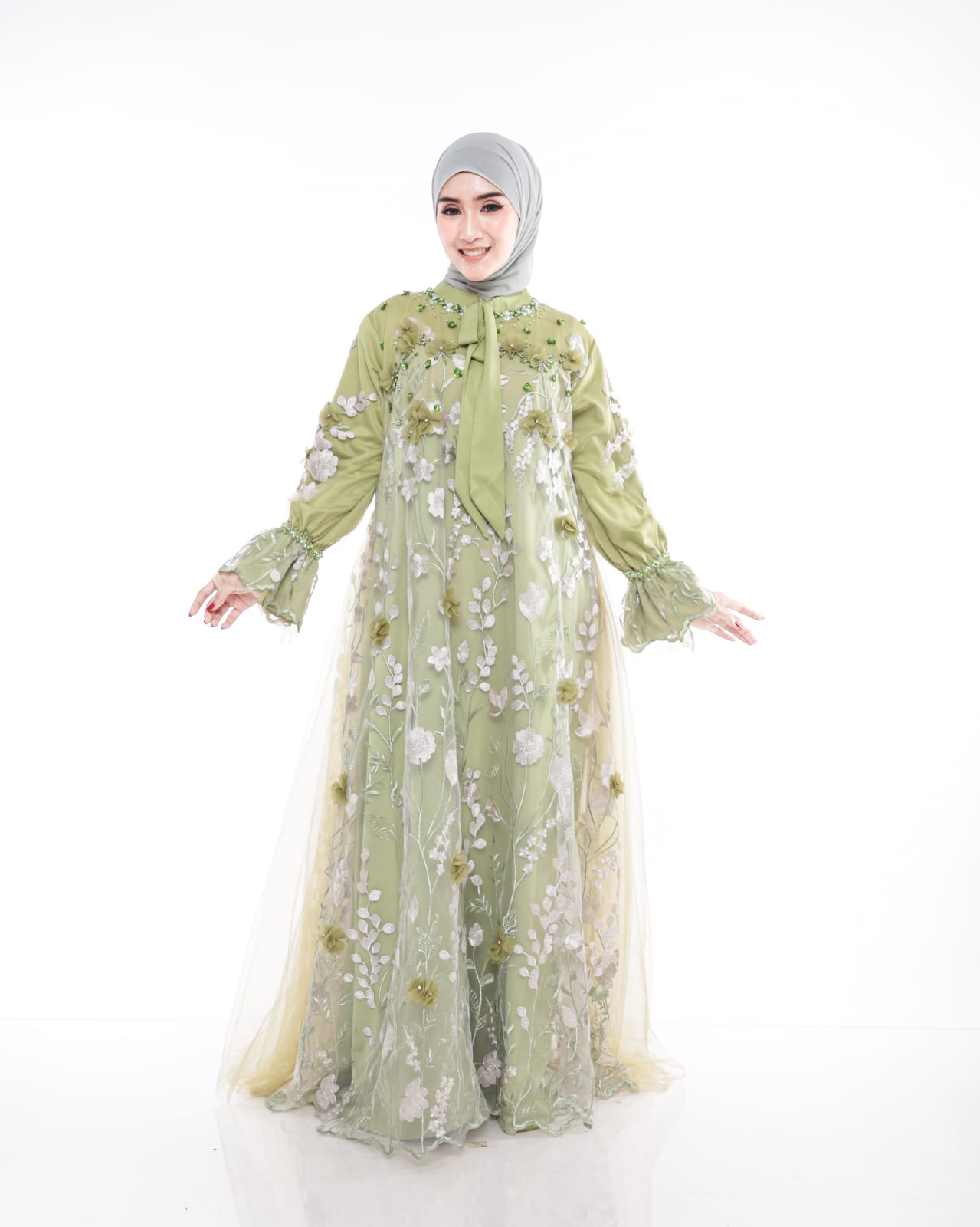 Rizkiya Floral Gown with 3D Embellishments