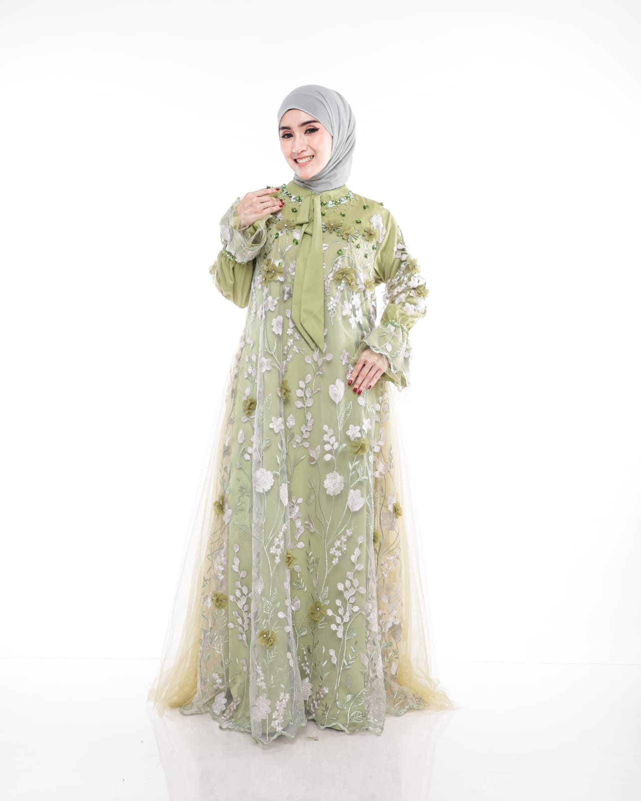 Rizkiya Floral Gown with 3D Embellishments