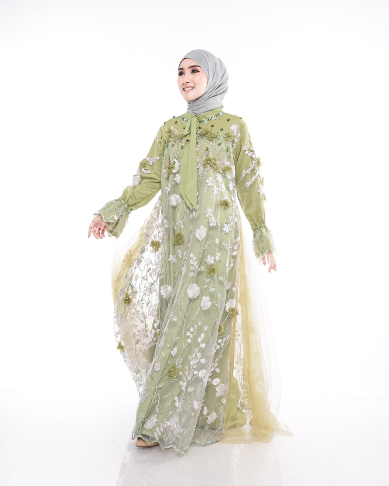 Rizkiya Floral Gown with 3D Embellishments