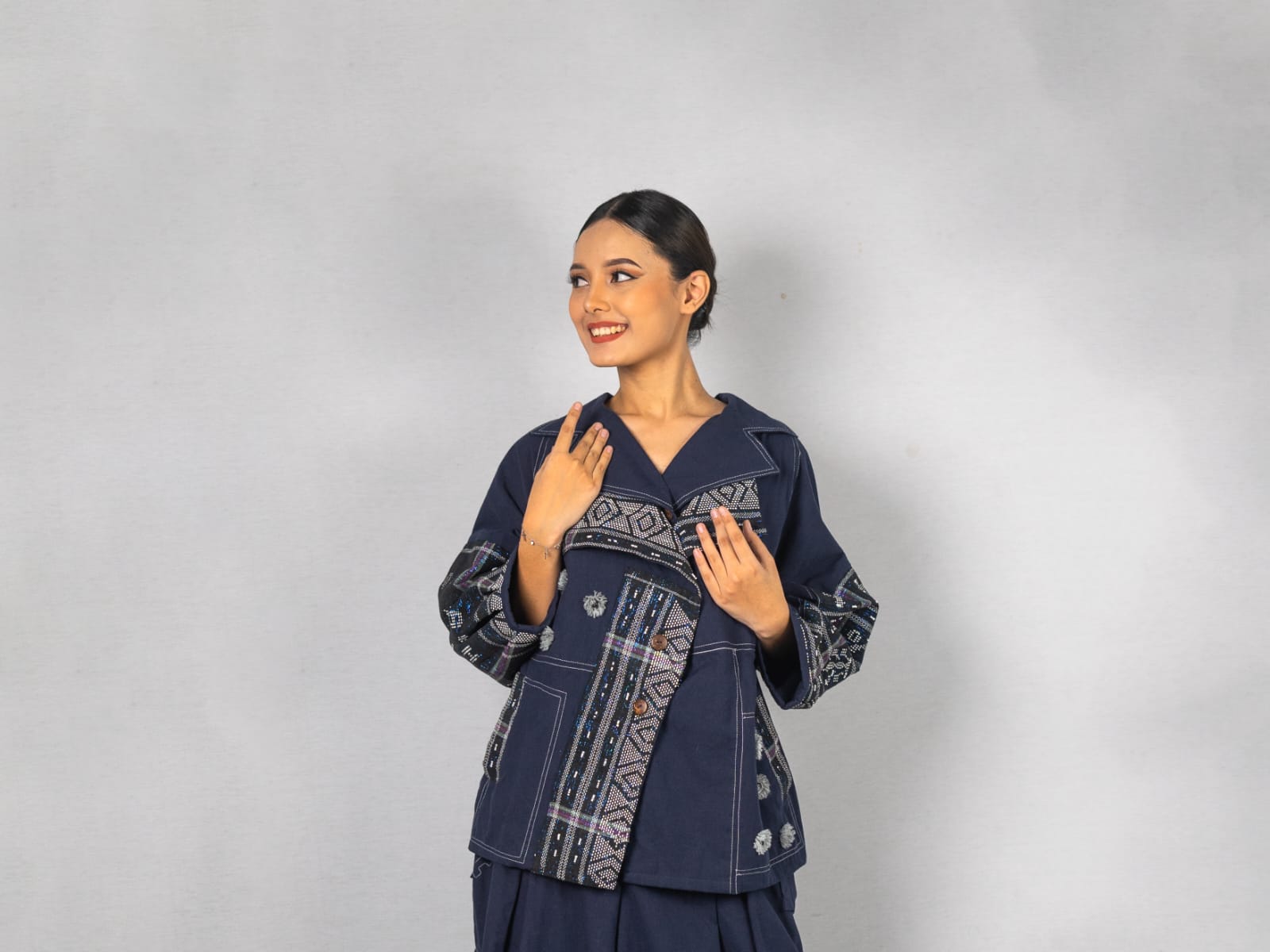 Hande-Hande Batak Toba Blazer Blouse with Sashiko Embroidery & Culotte Skirt